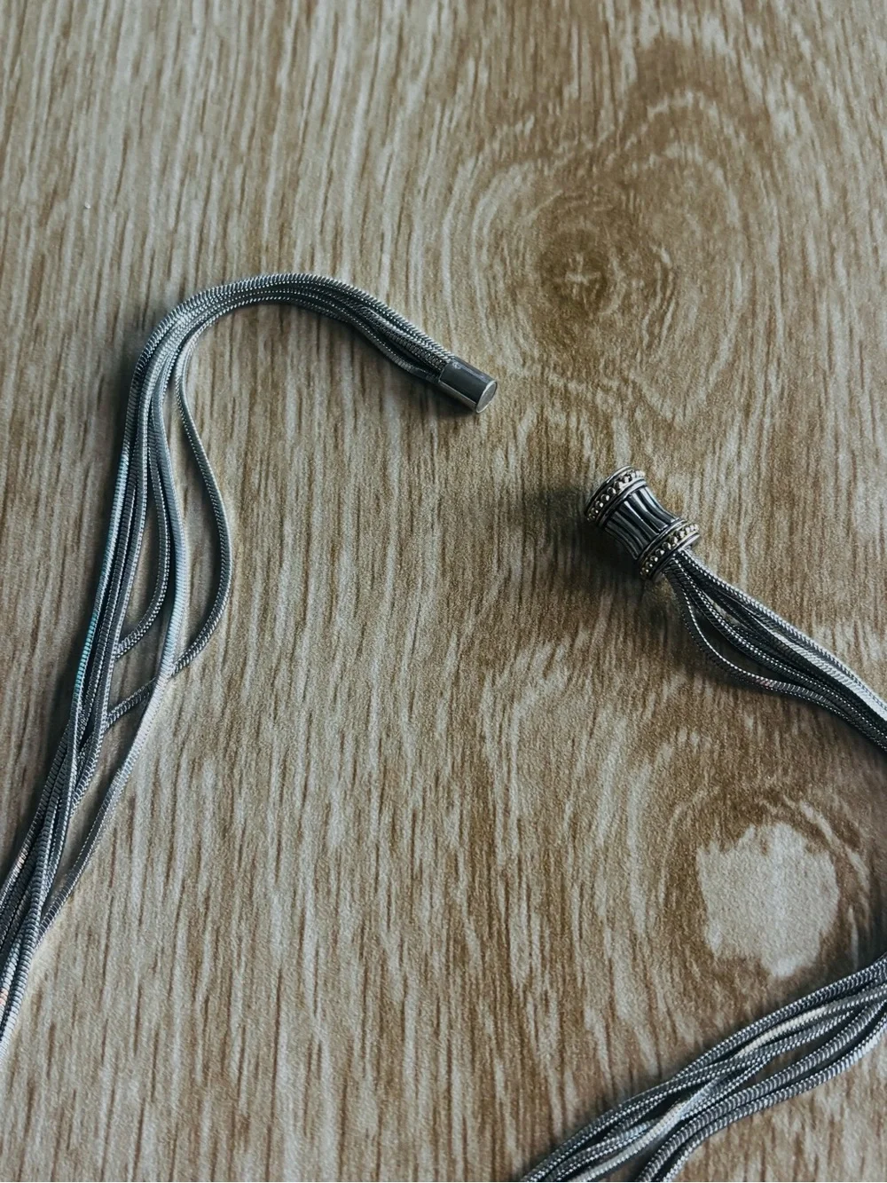 Sterling Silver Multi Strand Necklace with onyx, pearl and Angelite pendant
